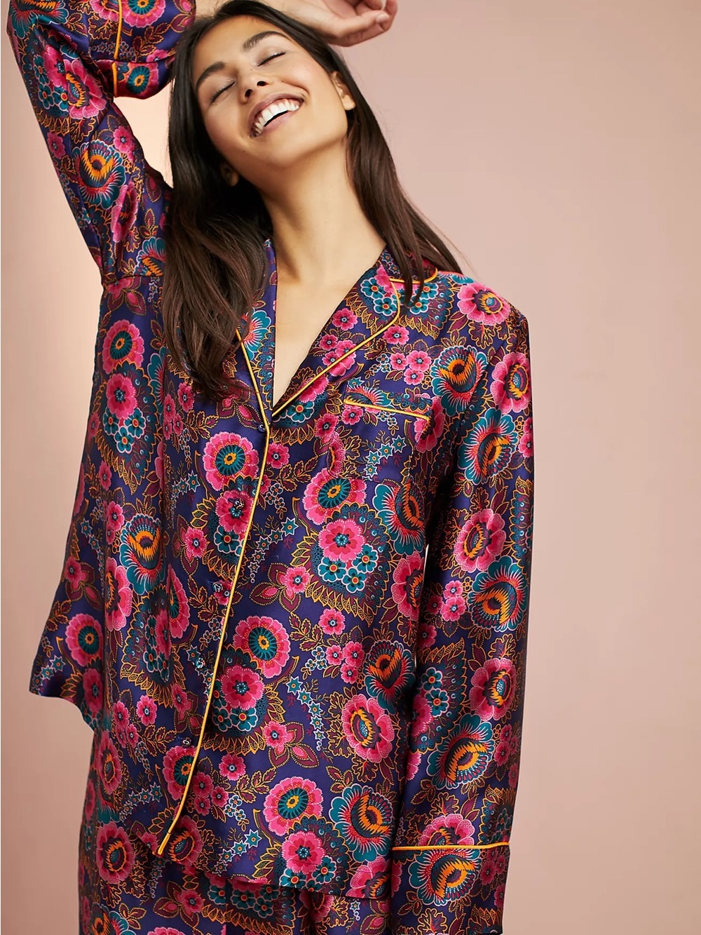 Anthropologie Floreat Silk Sleep Top Floral Pajama medium